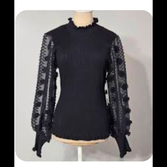 ALMOST FAMOUS Womens M Ribbed Knit Sweater Top Sheer Floral Gigot-Sleeve - Picture 1 of 9